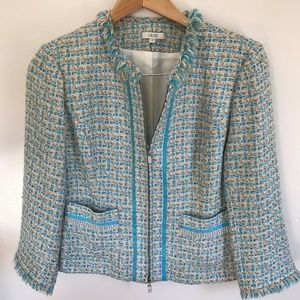 LUXURY: Chanel-style Jacket Blue/Tan/White Tweed! HOST PICK!